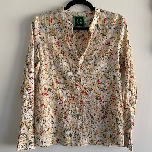 C WONDER CREAM FLORAL RIBBED BLOUSE - Picture 3 of 12